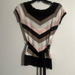 BCX sweater with brown, cream and pastel pink. XS.